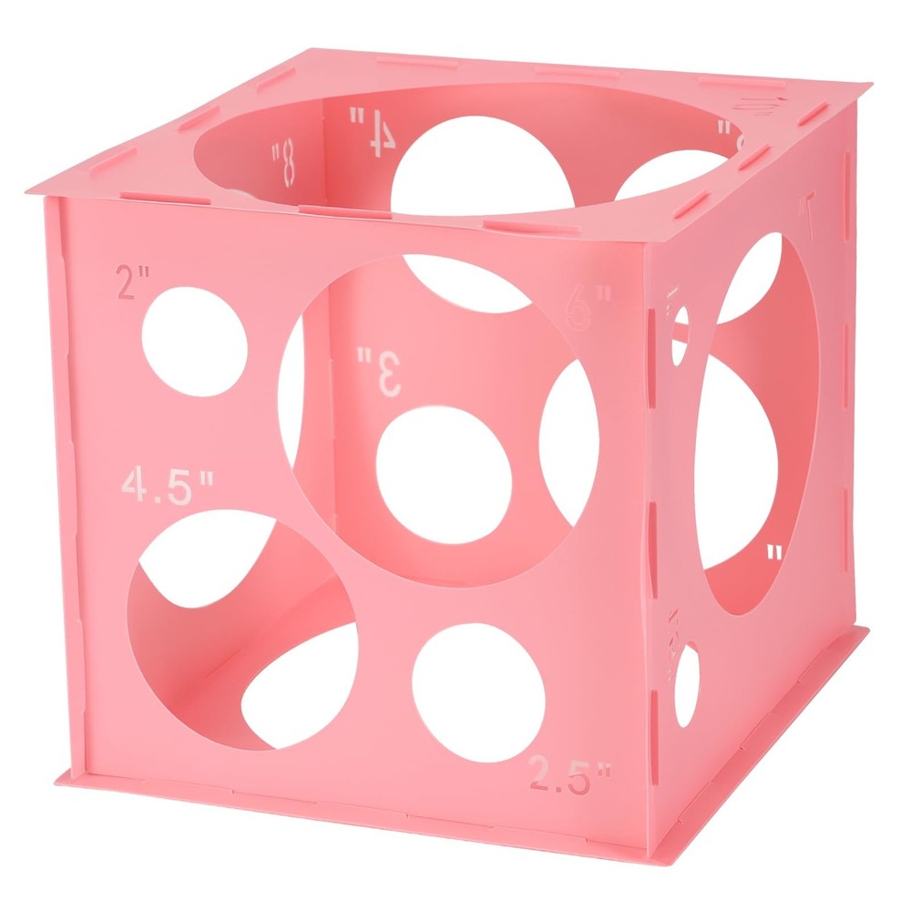 Plastic Balloon Sizer Box Cube, Pink Collapsible Balloon Size Measurement Too…