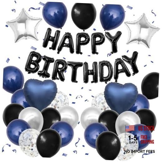 and Black Birthday Decorations for Men,Blue Black White Balloons Navy Blue