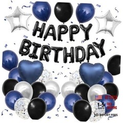 and Black Birthday Decorations for Men,Blue Black White Balloons Navy Blue