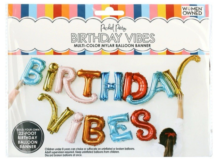 Pached Party Birthday Vibes Multi Color Mylar Balloon Banner 22 Feet