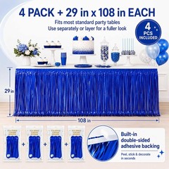4-Pack Blue Foil Fringe Table Skirt, Disposable Metallic Tinsel Streamers, Photo