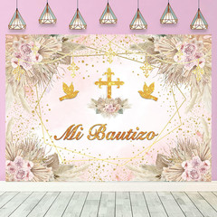 Mi Bautizo Backdrop Boho Baptism God Bless First Holy Communion Party | Backgrou