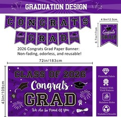 Graduation Decorations Class of 2026 Set – Purple Themed Congrats Grad Banner…