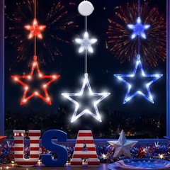 Battery Operated Star Window Lights, 3 Pack – Red White Blue Independence Decor