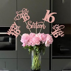 16th Birthday Centerpiece Sticks 15 Pack Rose Gold Sweet 16 Table Topper Decor
