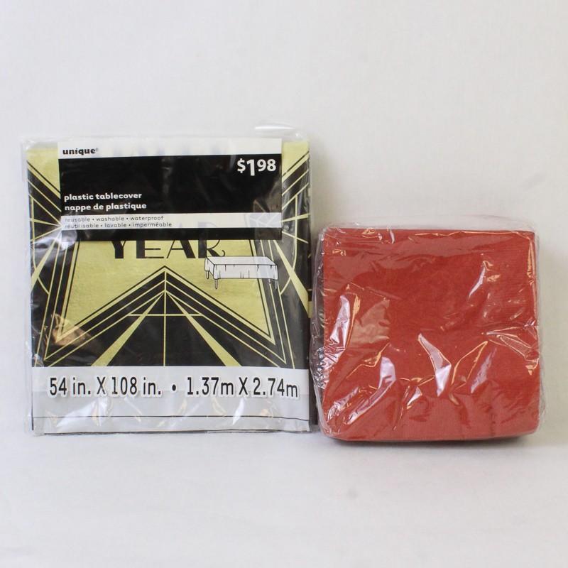 Mixed Lot New Year’s Party Accessories – Happy New Year Tablecloth & Napkins