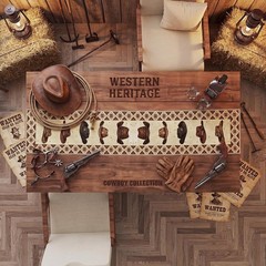 Cowboy Hat Patterned Table Runner – 72″L Western Style for Home & Parties