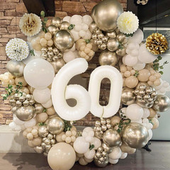 60Th Birthday Decorations, Happy 60Th Birthday Decorations White and Gold Balloo
