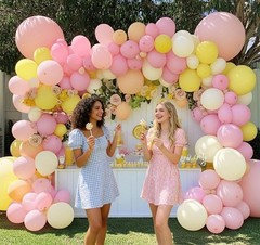 Pastel Pink Yellow Balloon Arch, Double Stuffed Light Yellow Pink Ivory Ballo…