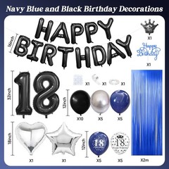 Navy Blue and Black 18th Decorations for Boy,Black Silver Balloons 18 Years H…