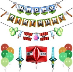 Pixel Birthday Decorations – Pixel Happy Birthday Banner with Balloons, Pre-S…
