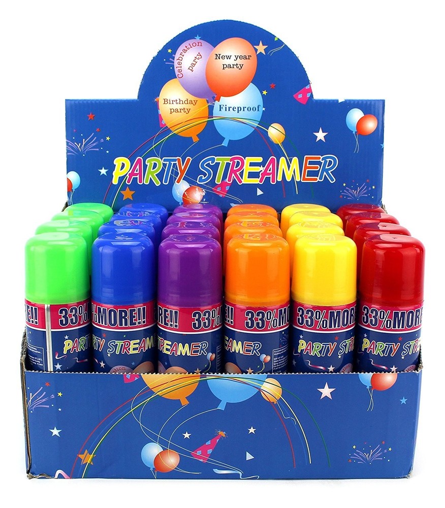 24 Pack Party Streamer Spray String for Kids Fun Colorful Party Supplies