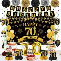 Eucutur 42PCS 70th Birthday Decoration Kit for Men Women, Black Gold Happy 70…