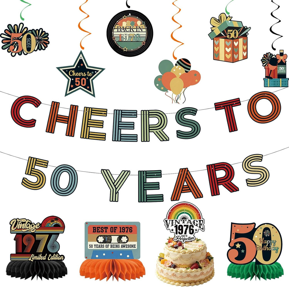 11Pcs 50Th Birthday Decorations for Men Women,Cheers to 50 Years Banner Centerpi