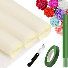 3 Rolls White Cream Heavy Crepe Paper 9.8 Inch x 8.2 Ft for DIY Craft