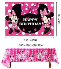2 Pack Girl’s Birthday Party Backdrop & Table Cover – Cartoon Mouse Theme Minni