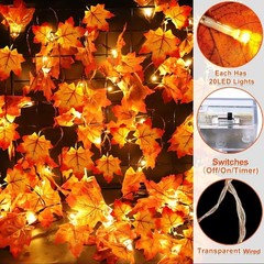 Timer&3 Pack – 30Ft Fall Decor Fall Garland with Lights Fall Decorations for