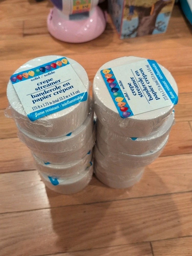 12pcs Crepe Paper Streamer 175 Ft Each Long Wide, White