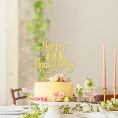 Gold Glitter Happy 60th Anniversary Cake Toppers – Wedding Anniversary Party,…