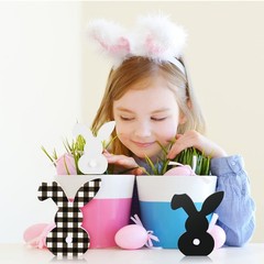 3 pcs Easter Bunny Table Wooden Signs Decor Spring Farmhouse Wood Bunnies Buffal