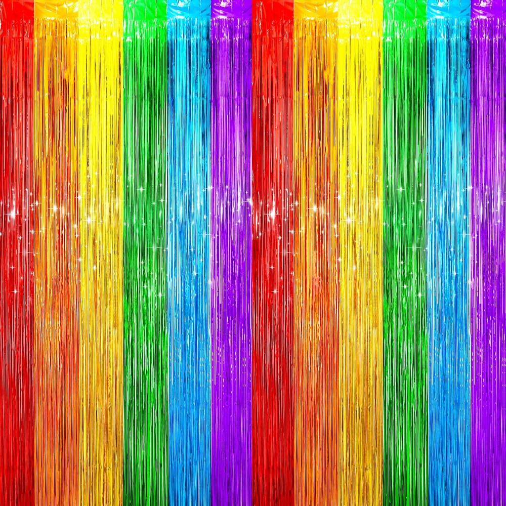 Rainbow Foil Fringe Backdrop Curtain Tinsel Party Decor Streamer 4 PCS