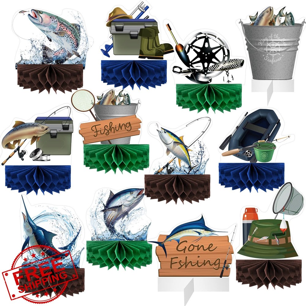 WILLBOND 12pc Fishing Honeycomb Centerpieces