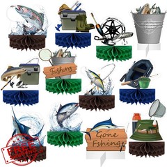 WILLBOND 12pc Fishing Honeycomb Centerpieces