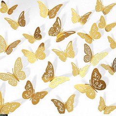 48 Pcs Gold 3D Butterfly Decorations, 4 Styles 3 Sizes, Butterfly Wall Decor, Pa