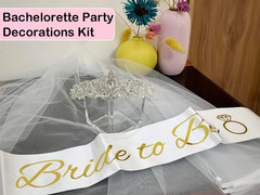 3 Pcs Bachelorette Party Decorations Bridal Shower Crown, Bride to Be Sash&Veil