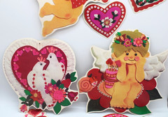 10-piece Set Valentines Diecut Cutouts 1979 Current Vintage Decoration Felt-Look