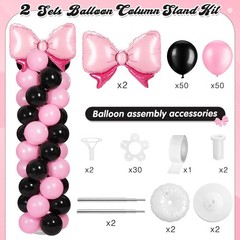 2 Sets Adjustable Black Pink Bow Balloon Column Stand Kit Include 143 Pcs Bla…