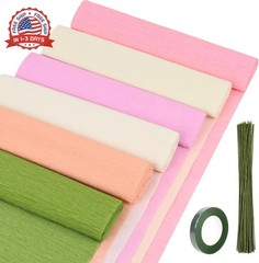 KIMOBER 6 Colors Crepe Paper Rolls,10×98 Inch Crepe Paper Sheets with 50 Pcs Flo