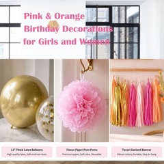 Pink and Orange Happy Party Decorations Hot Pink Gold Banner Balloons Décor S…