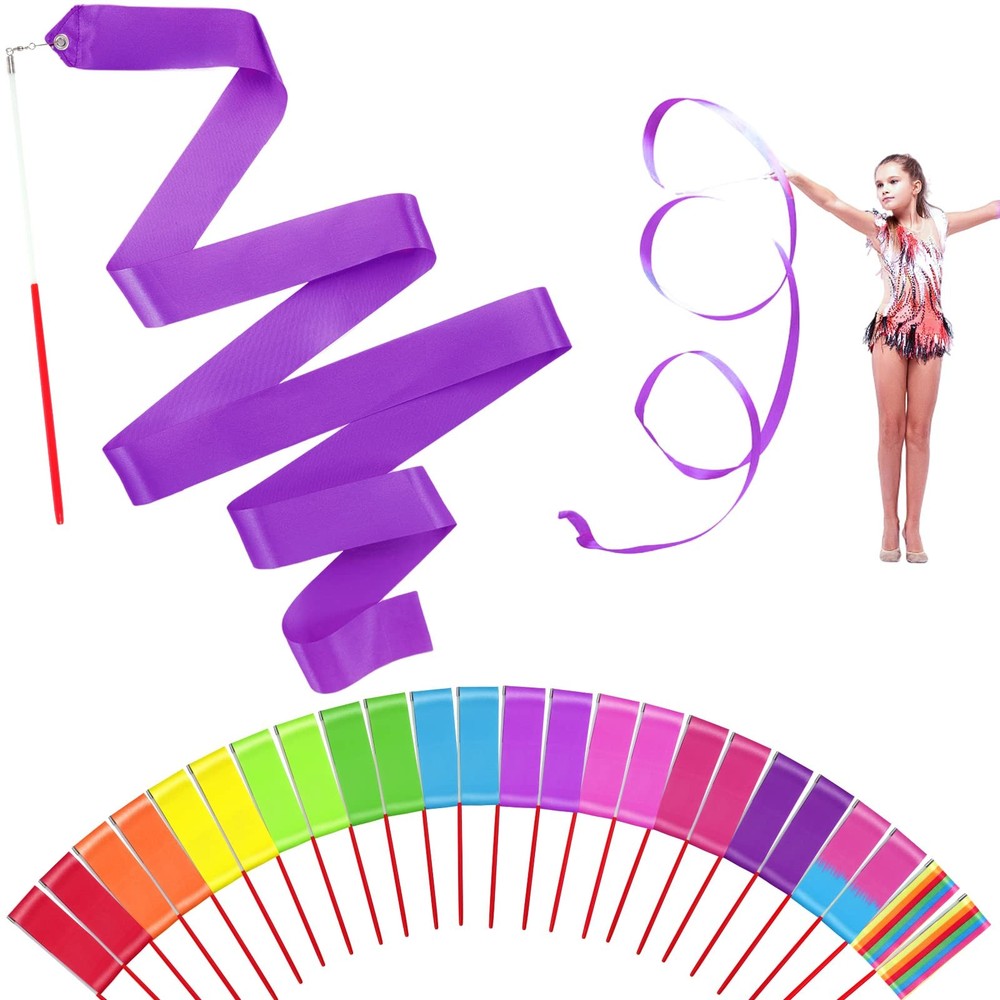 24 Pack Rainbow Dance Ribbon for Kids Party Favors – 12 Colors Rhythmic Gymna…