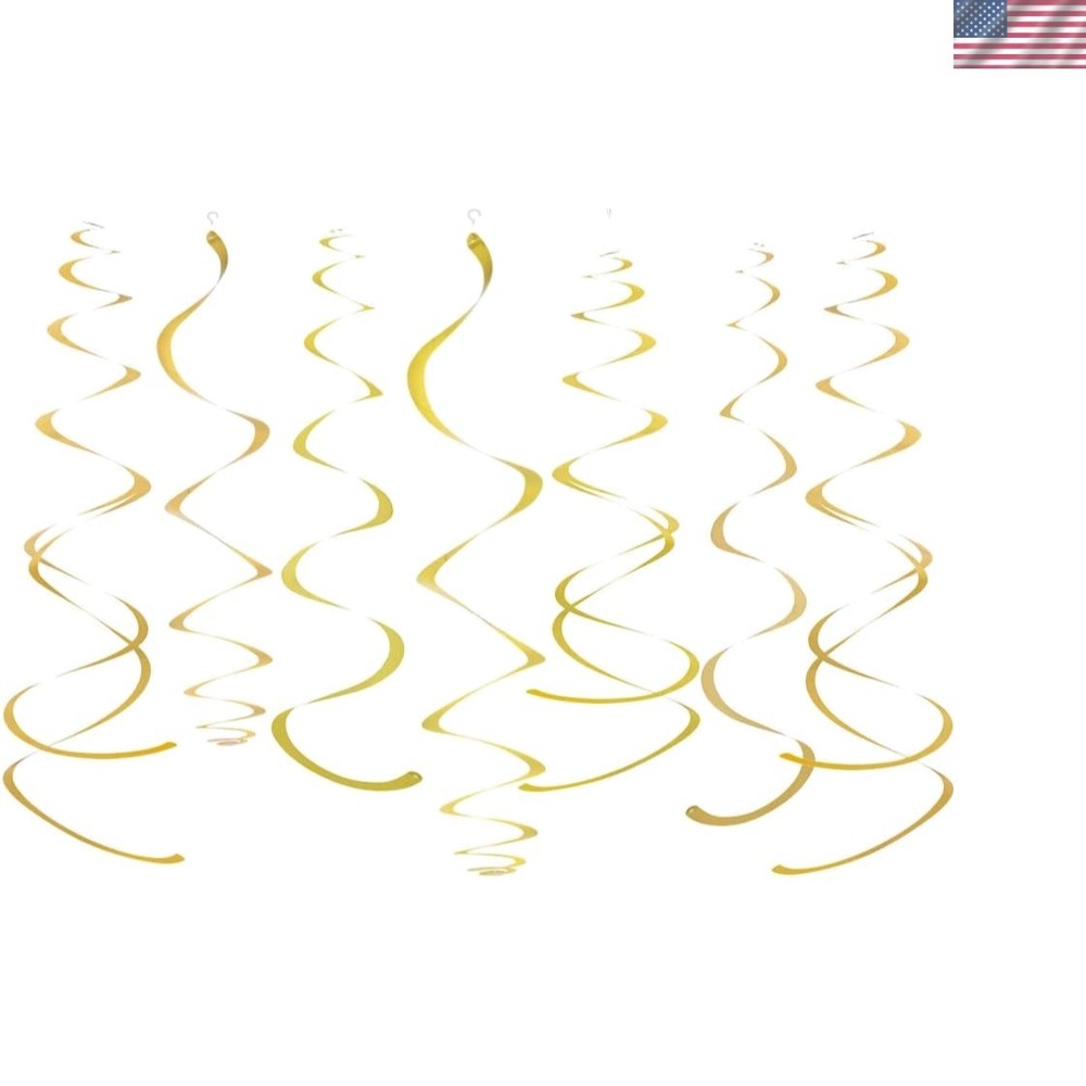 Gold Party Hanging Swirl Decorations Plastic Streamer for Ceiling, Pack of 28