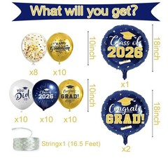 Navy Blue and Gold Graduation Balloons Graduation Decorations 2026, 51Pcs Grad L