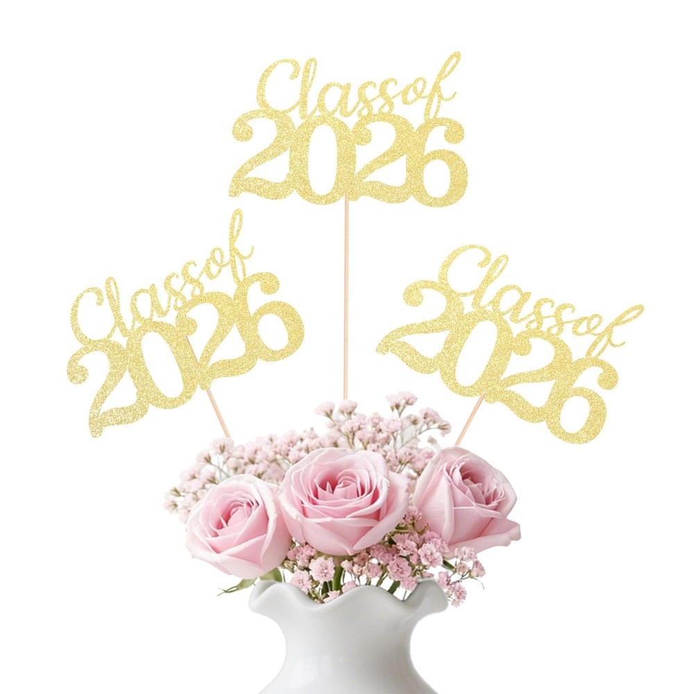 Gold Class of 2026 Doublesided Graduation Table Centerpieces, 12 Pcs Grad Par…