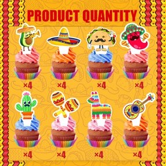 32 PCS Mexican Fiesta Cupcake Toppers – Cactus Donkey Maraca Sombrero Taco for M