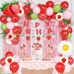 Strawberry Birthday Party Decorations with Happy Birthday Banner Fringe Curtain