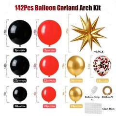 Red Gold Black Balloon Arch Kit for 2026 Graduation Birthday Casino Party Decor