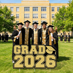 Graduation Yard Sign Large 32 X 18 Inch Grad 2026 Lawn Sign with Stakes Black Go