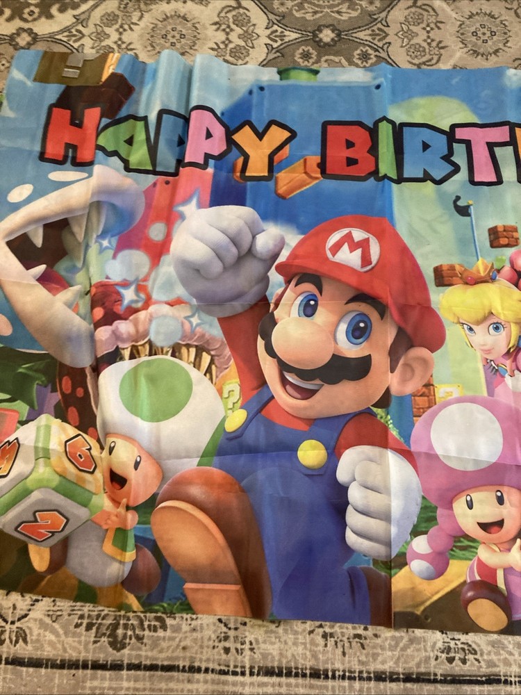 Mario birthday backdrop banner 30×48