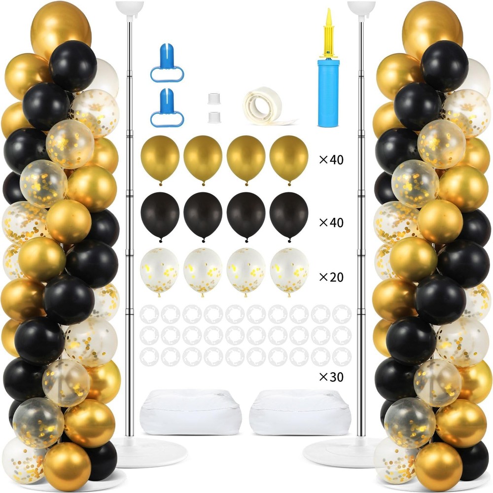 Zoiiwa 2 Sets Balloon Column Stand Kit 100 Balloons Summer Adjustable Balloon