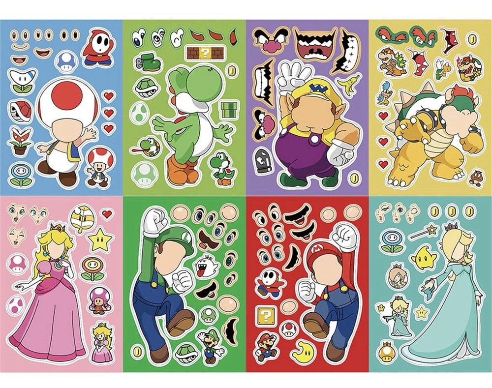 Super Mario Make A Face Stickers Party Supplies Gift Bags Birthday Holiday Fun
