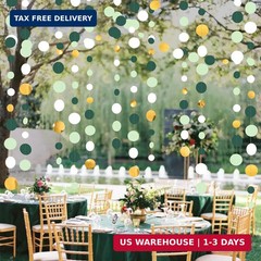 46 Ft Sage Green Gold Party Decorations Polka Dots Garlands Hanging Paper Circle