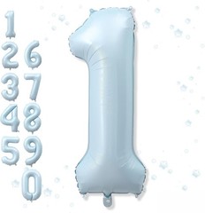 Big Number 1 Balloons, Light Matte Sky Blue Foil 1 Balloon Numbers 40 Inch, G…
