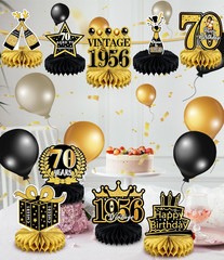9 Pcs 70Th Birthday Decoration for Men Women Happy 70Th Birthday Honeycomb Cente