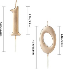 Champagne Gold 10th Birthday Candles for Cake, Number 10 1 10, gold