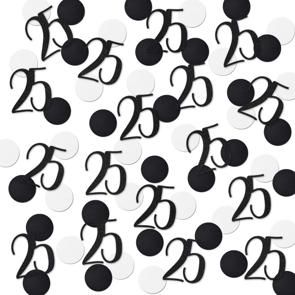 200 PCS Black Glitter Number 25 Confetti 25th Birthday Anniversary Table Decor
