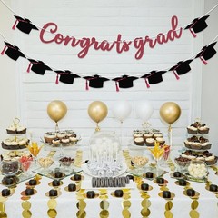 15PCS Graduation Banner 2026 Wine Glitter Congrats Grad Garland Party Decor New